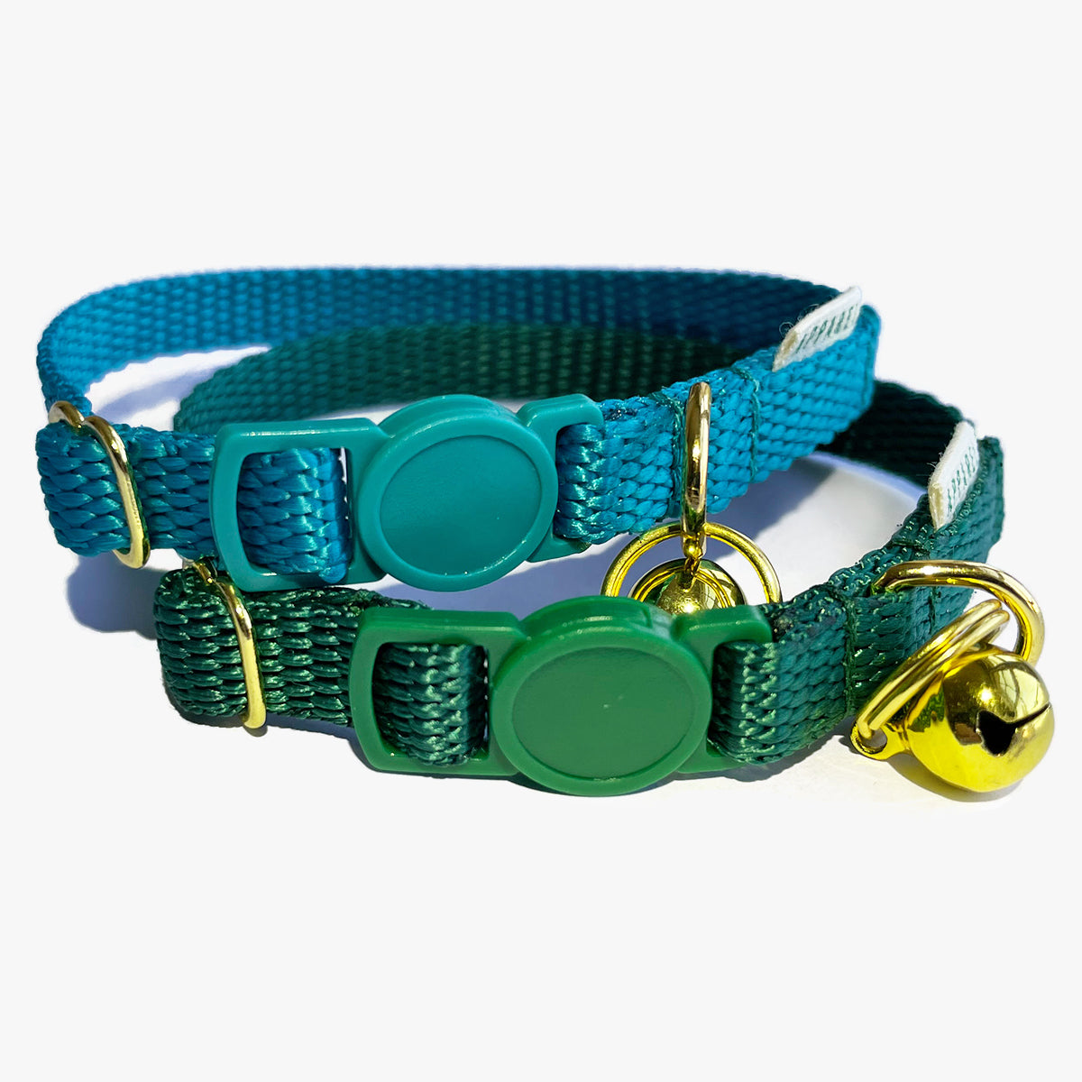 Doggie Apparel Cat Collar In Turquoise Blue, With Quick Release Clip & Bell | at Made Moggie
