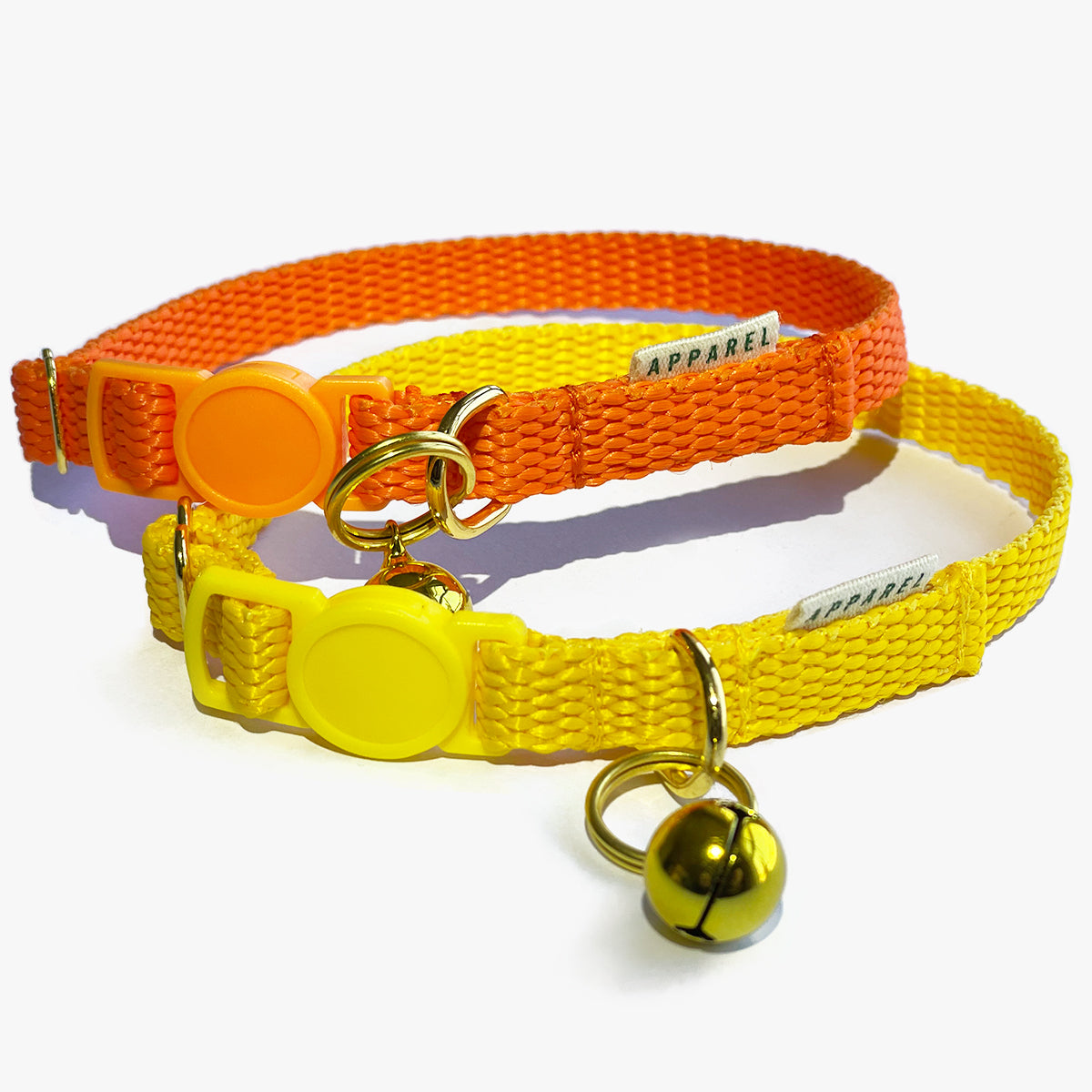 Doggie Apparel Cat Collar In Yellow Or Orange Nylon, With Safety Clip & Bell | at Made Moggie