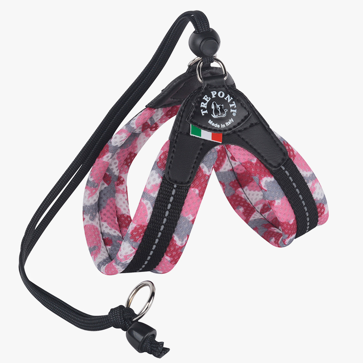 Tre Ponti Adjustable Cat & Kitten Harness, In Camouflage Pink Mesh Fabric | at Made Moggie