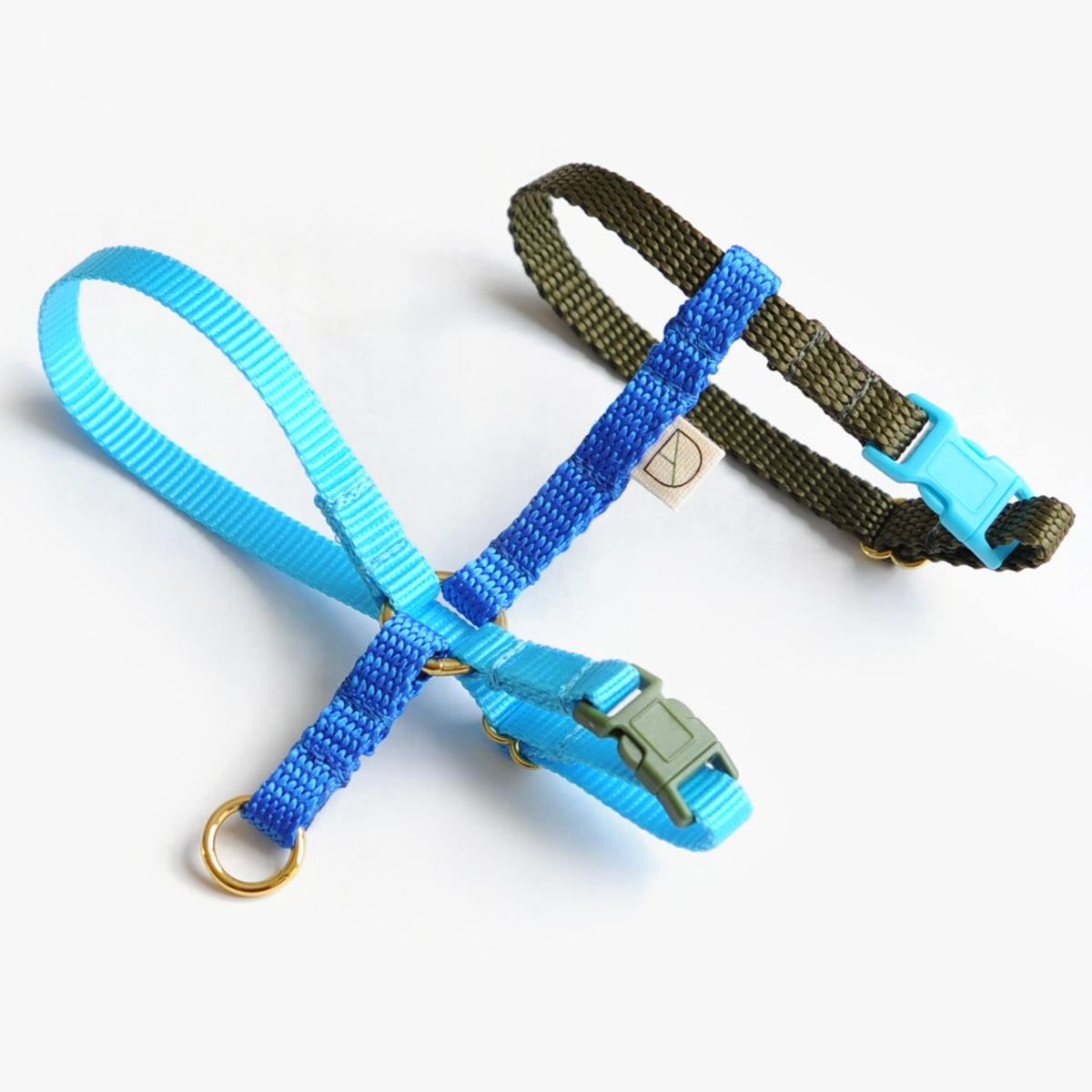 Doggie Apparel Cat & Kitten Harness, In Blue & Olive Nylon | at Made Moggie