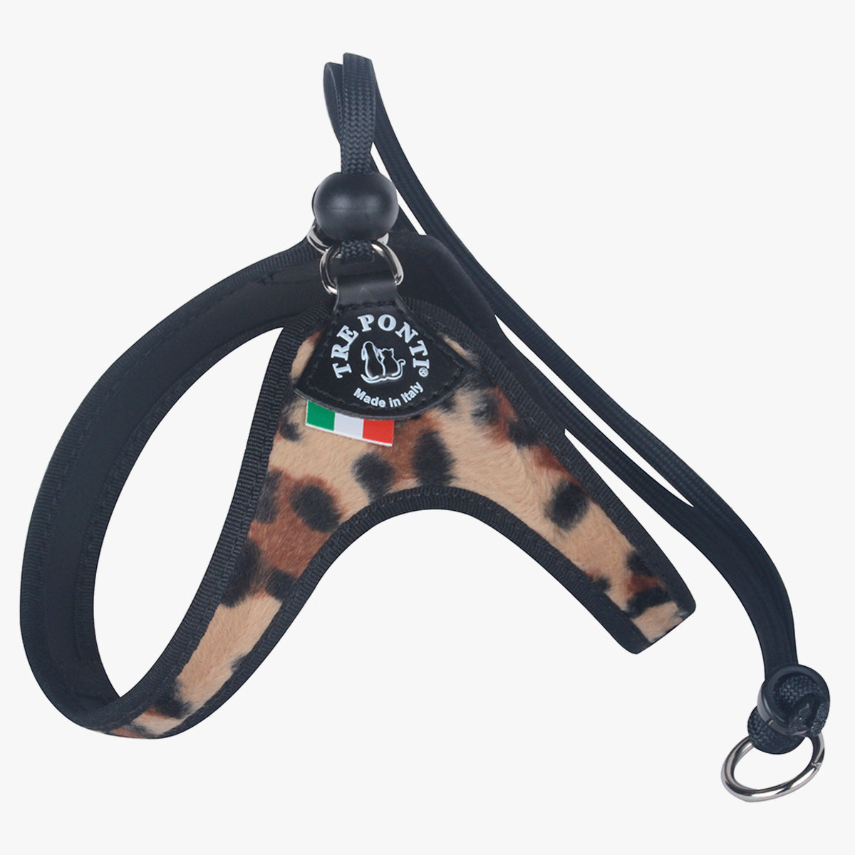Tre Ponti Adjustable Cat & Kitten Harness, In Leopard-Print, Faux-Fur Fabric | at Made Moggie