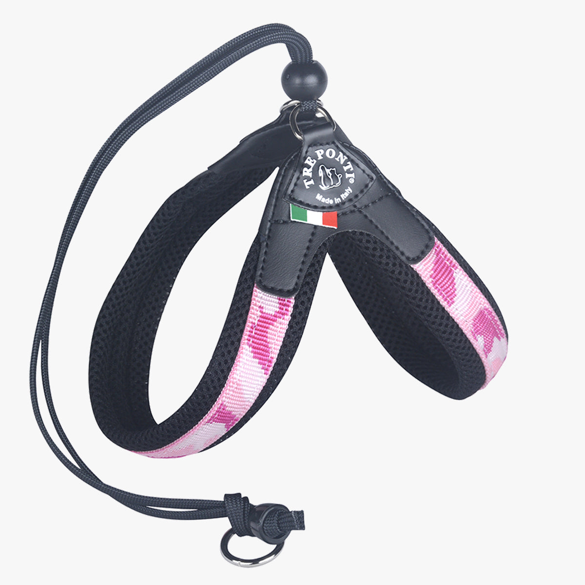 Tre Ponti Adjustable Cat & Kitten Harness, In Pink Penny Pattern & Black Mesh Fabric | at Made Moggie