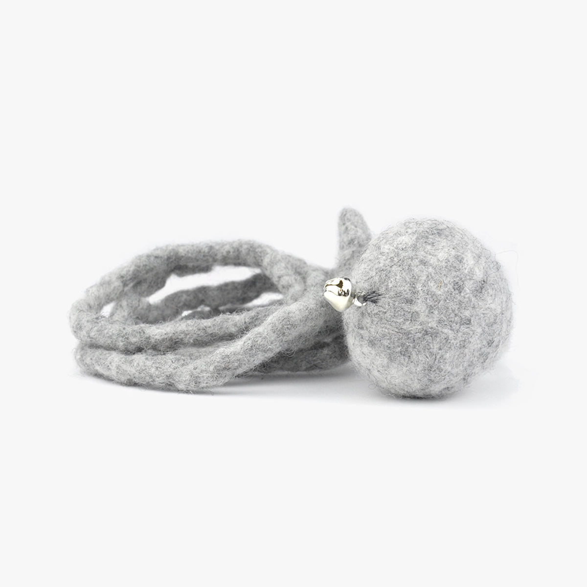 Stylecats Ball On Rope Cat Toy With Bell, In Grey Wool Felt | at Made Moggie