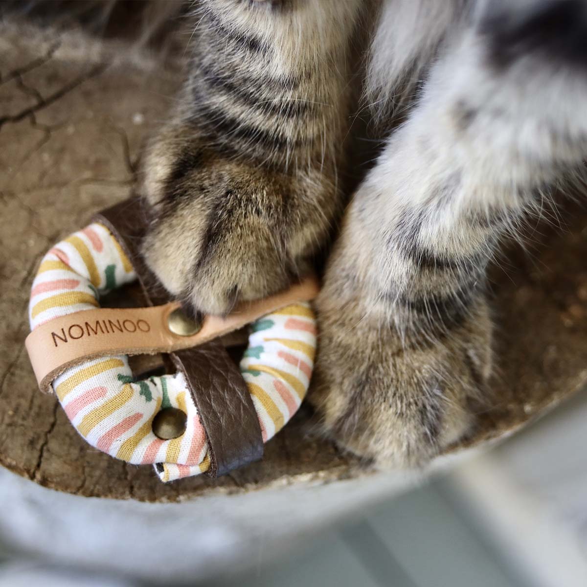 Nominoo Catnip Donut Toy, Handmade With Leather & Fabric | at Made Moggie