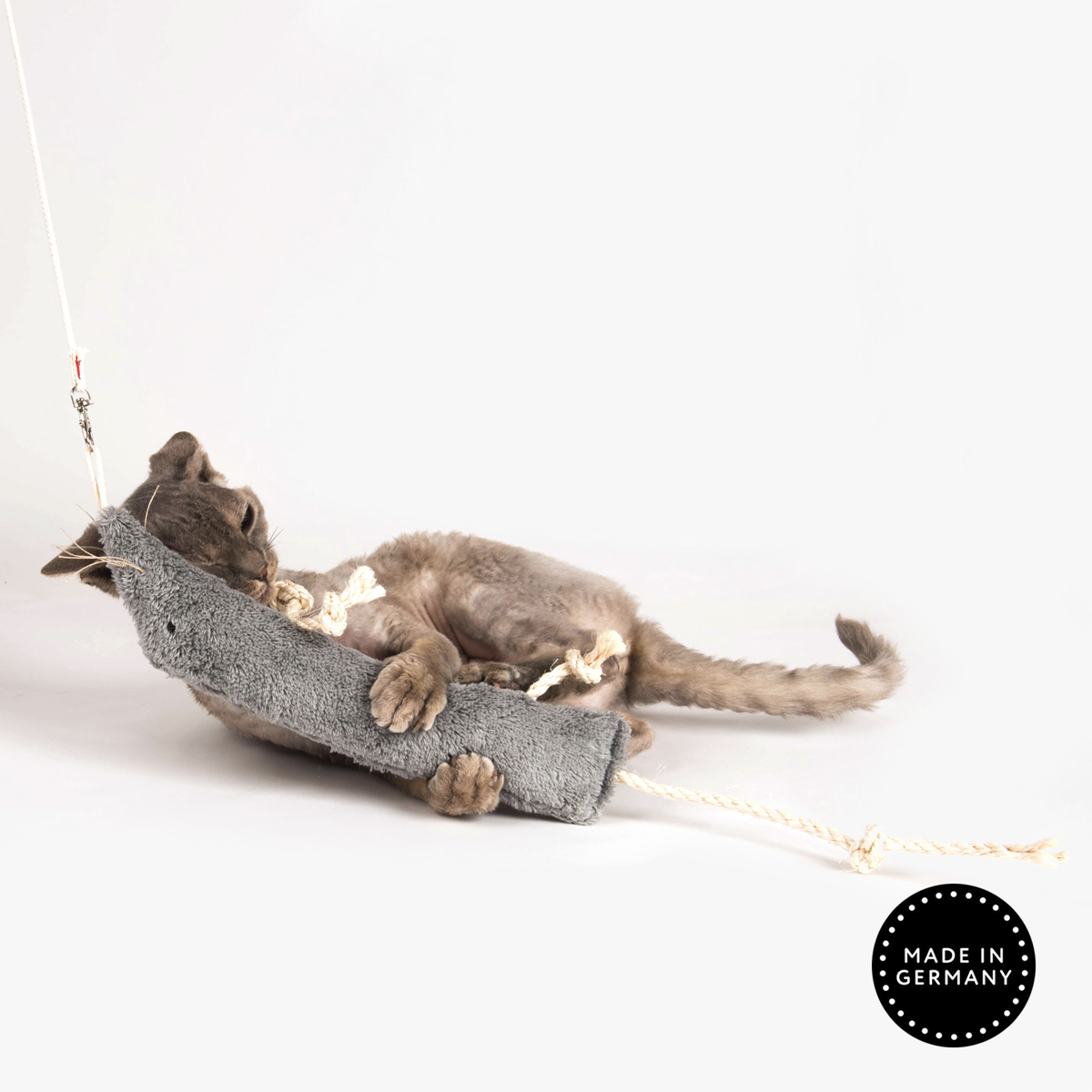 Profeline Catnip Weasel, Kicker Cat Toy In Plush Grey Fabric With Sisal Legs | at Made Moggie