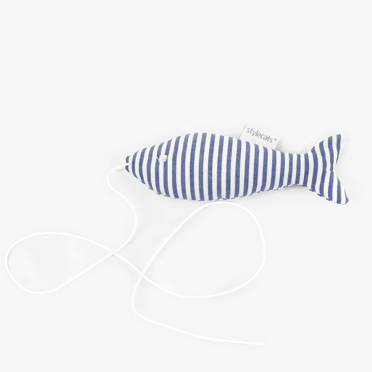 Stylecats Fish Toy With Catnip, In Blue Stripes With Long Cord | at Made Moggie