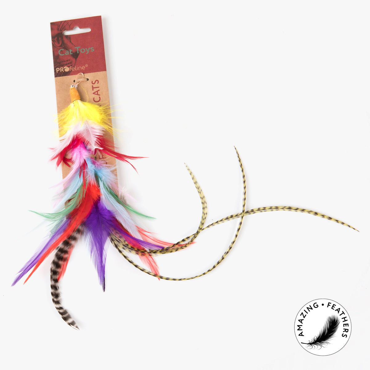 Profeline Brazil Kitten Toy, Handmade From Colourful Feathers | at Made Moggie