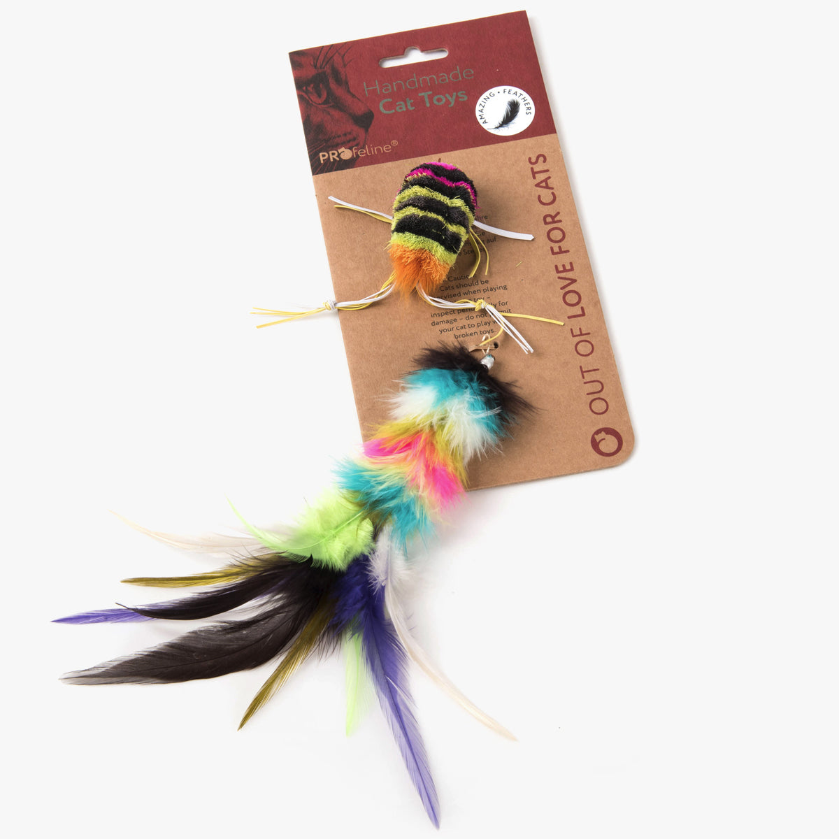 Profeline Cat Toy Set, With Colourful Frog, & Marabou Feather Wand Attachment | at Made Moggie