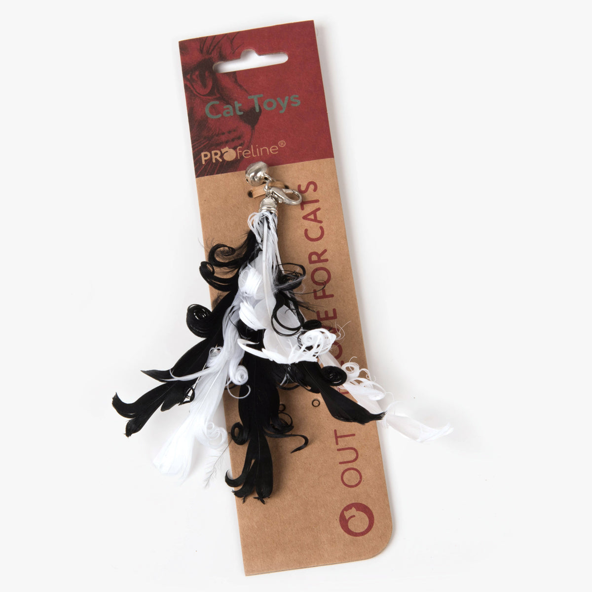 Profeline Black & White Feather Cat Toy, Curly Feather Refill With Bell | at Made Moggie