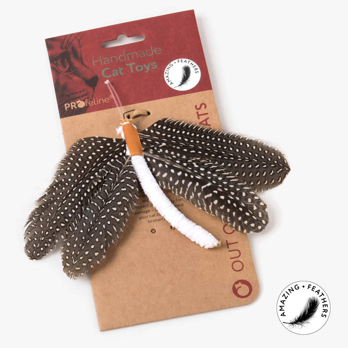 Profeline Butterfly Cat Toy, Made With Polka Dot Feathers In Black & White | at Made Moggie