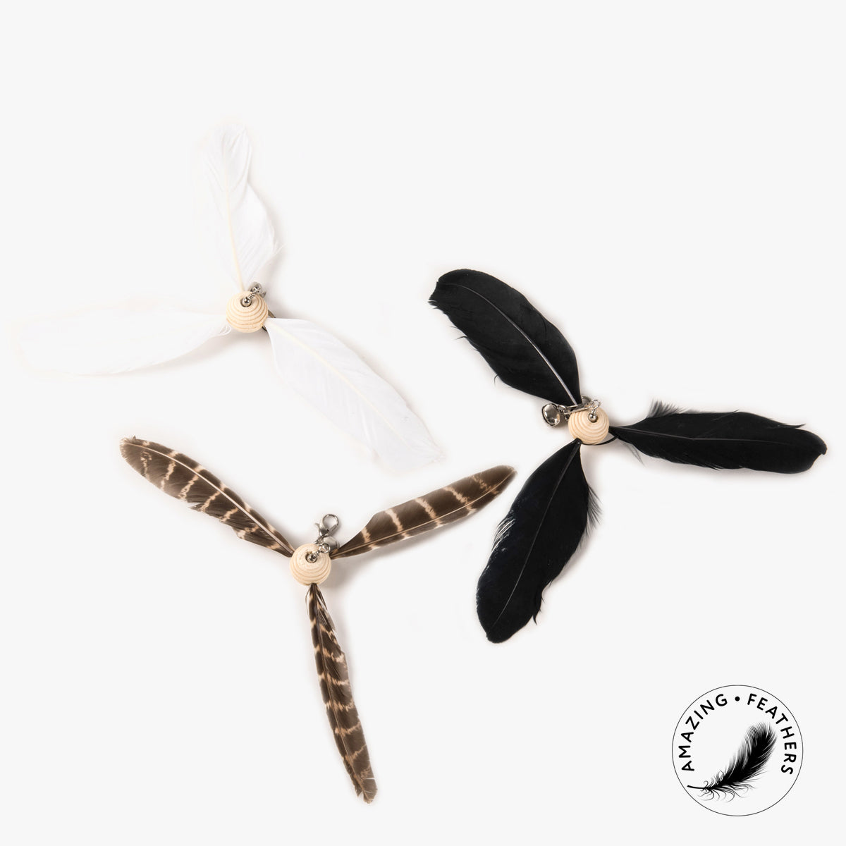 Profeline Propeller Cat Toy In White, Black & Patterned Feathers | at Made Moggie