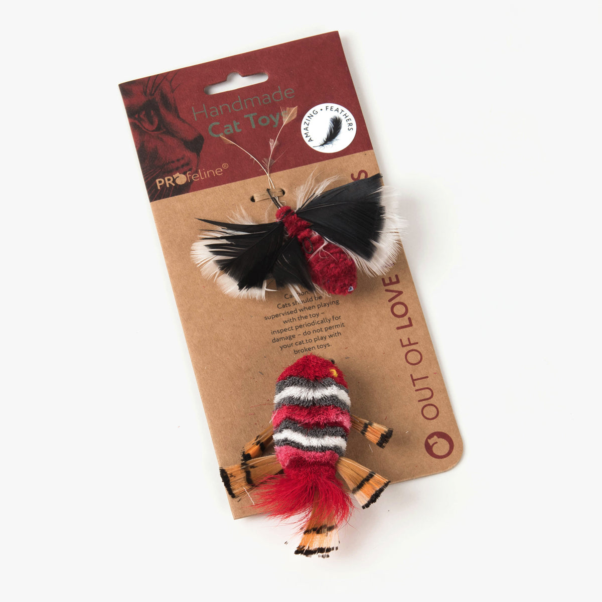 Profeline Cat Toy Set, Butterfly & Fish In Red | at Made Moggie