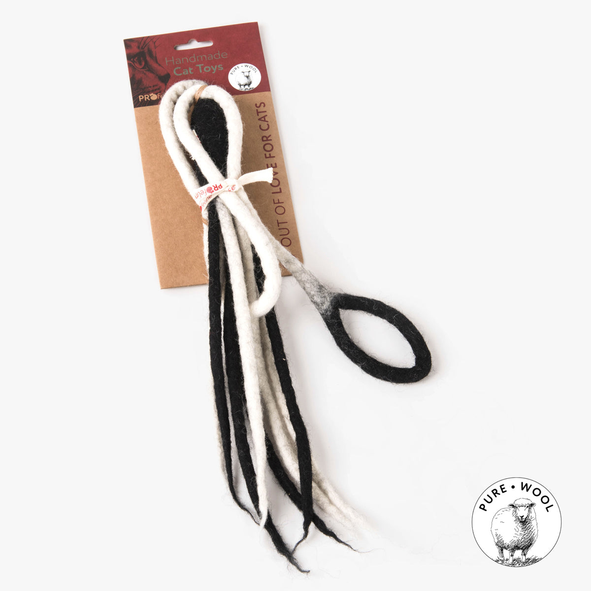 Profeline Wool Cat Toy, Felted Tentacle Leash In Black & White | at Made Moggie