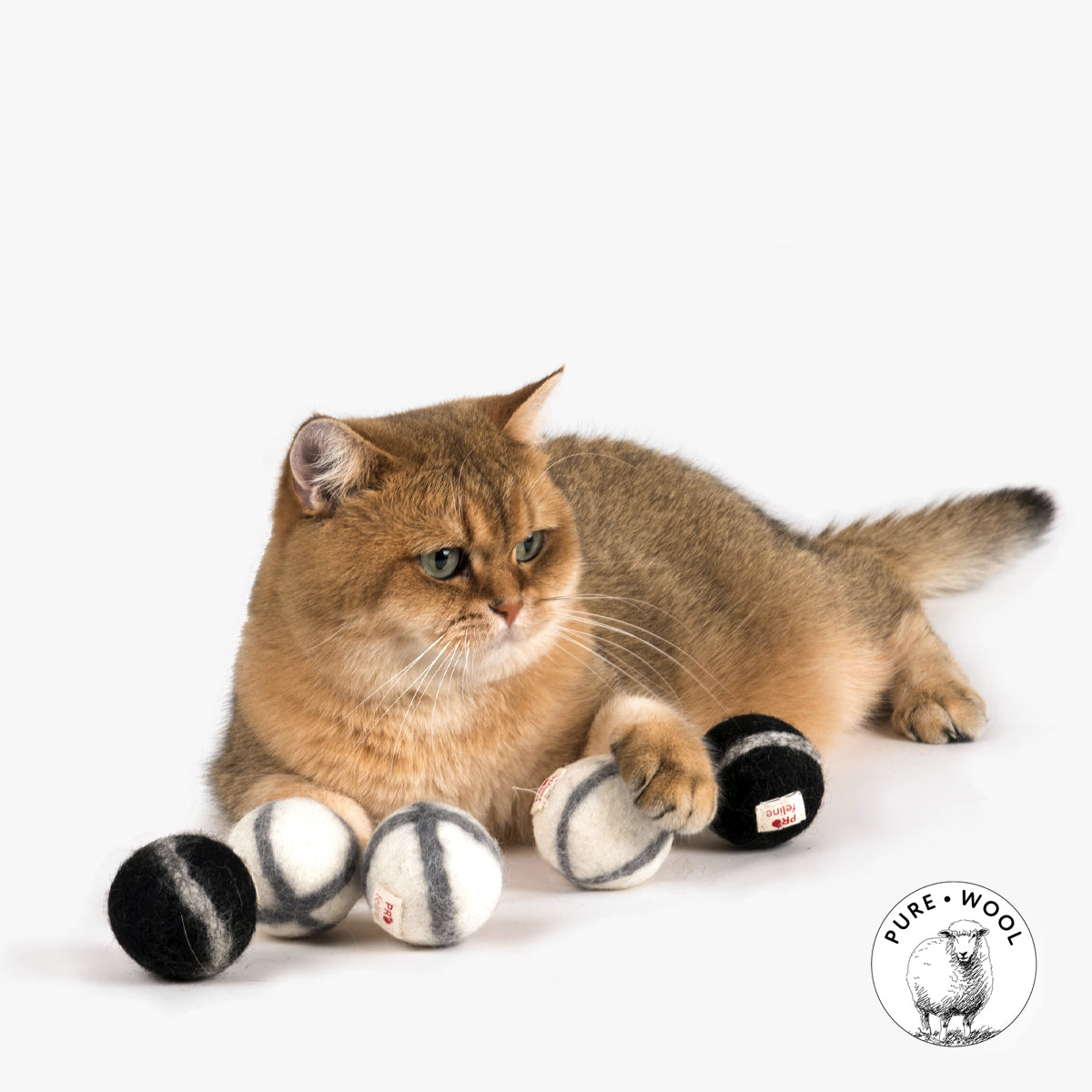 Profeline Woolly Balls, Wool Felt Ball Cat Toy, In Black & White | at Made Moggie 
