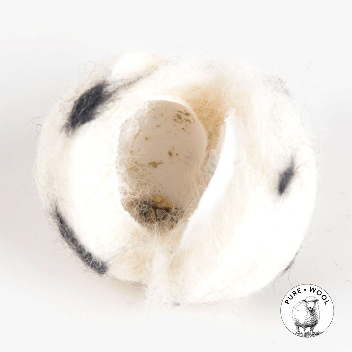 Profeline Wool Ball Cat Toy With Rattle, In Black & White Felt | at Made Moggie 