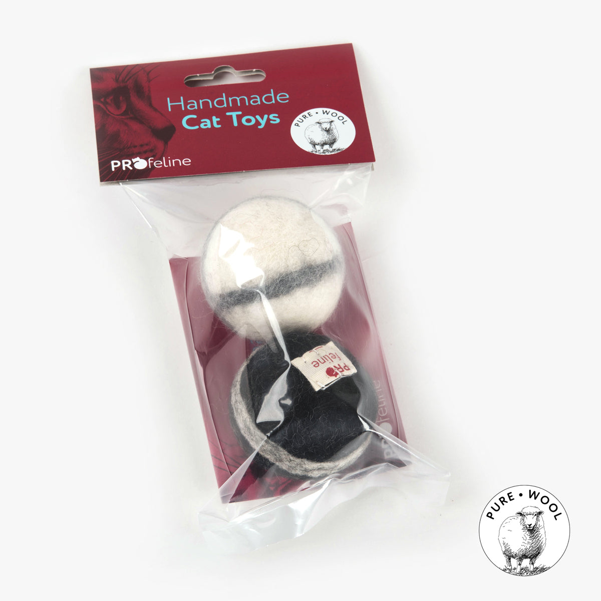 Profeline Wool Ball Cat Toy, In Black & White Felt | at Made Moggie 