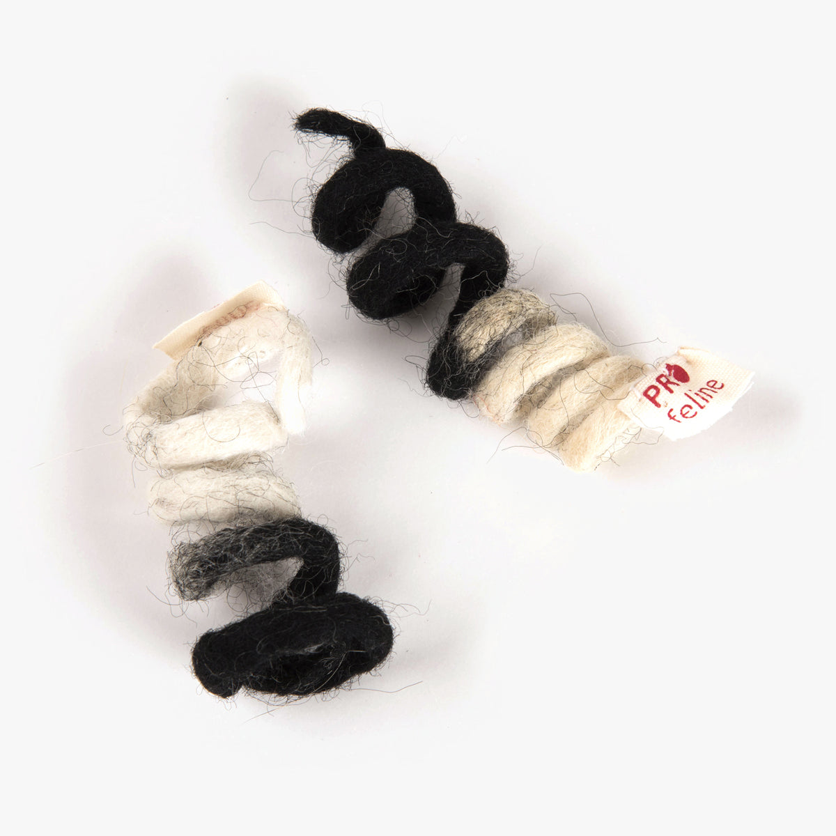 Profeline Twister, Cat Spring Toy In Black & White Felted Wool | at Made Moggie