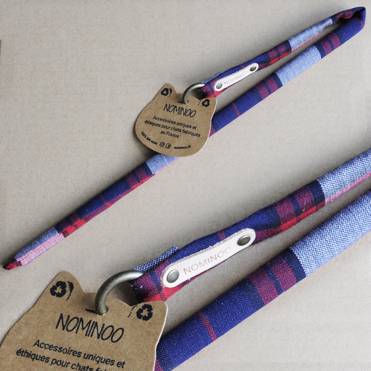 Nominoo Cat Wand Toy, Handmade With Leather, Wood & Tartan Fabric | at Made Moggie