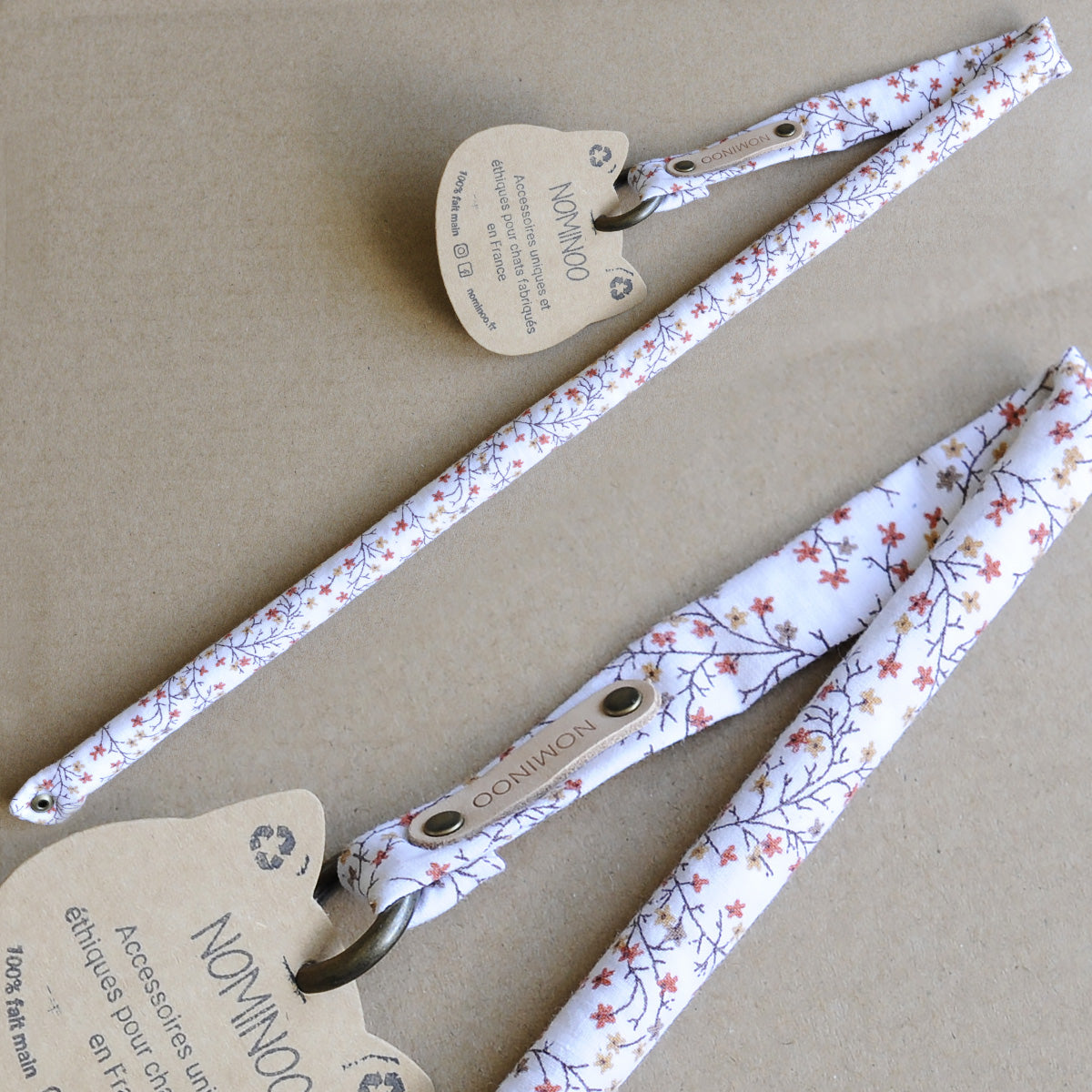 Nominoo Cat Wand Toy, Natural Wood Wrapped In White, Flower Fabric | at Made Moggie