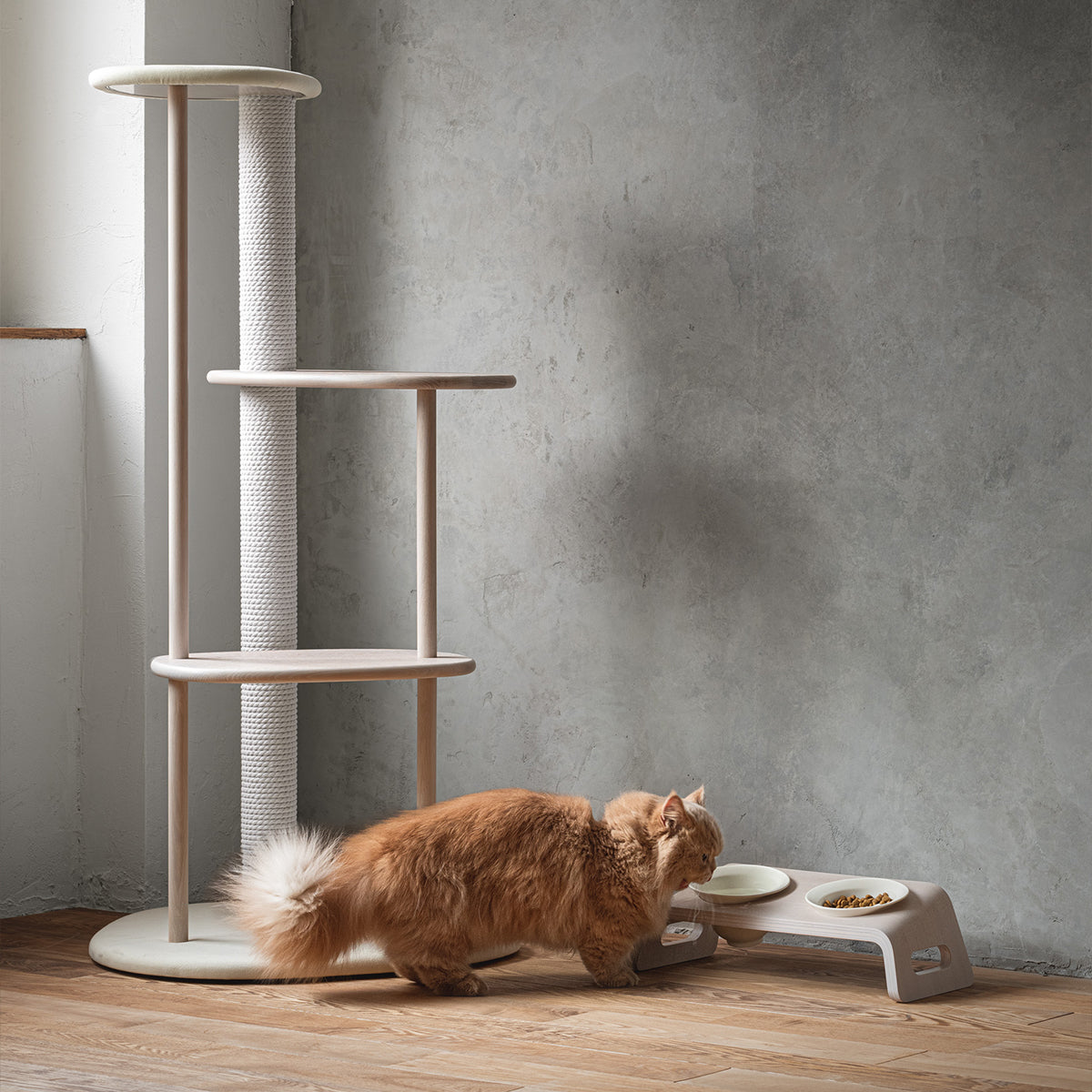 Karimoku Cat Luxury Furniture Set, With Cat Tree & Matching Cat Bowl Stand | at Made Moggie