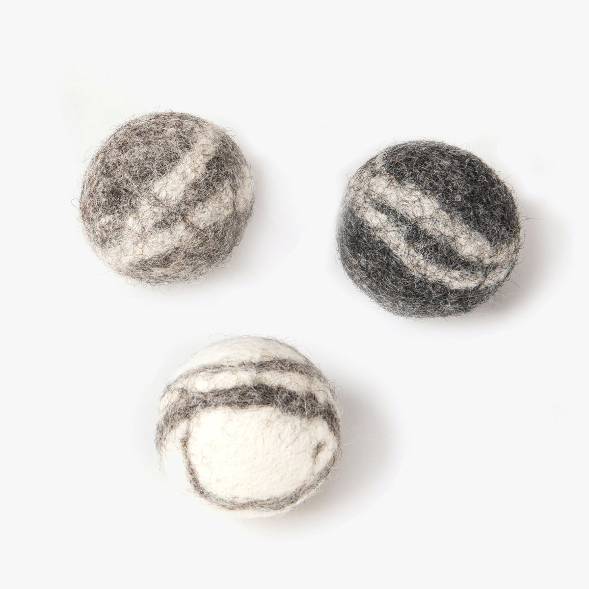 Profeline Felted Rolling Stones Cat Toy, In White & Grey Wool | at Made Moggie